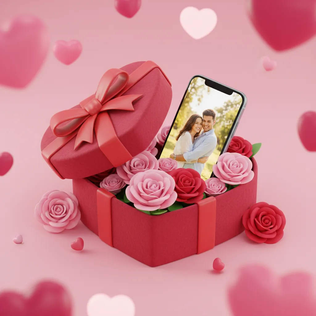 Personalized Valentine's Day storybook gift with illustrated couple and heart decorations