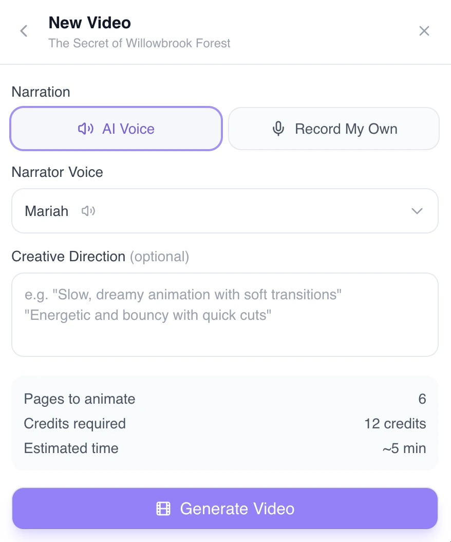 AI Voice narration panel