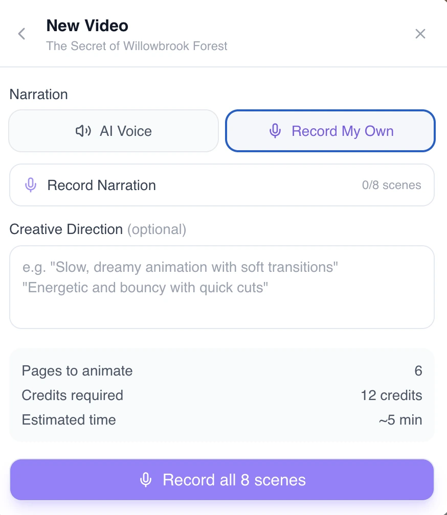 Record My Own narration panel